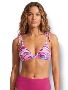 Shade & Shore Women’s Multicolor Shoulder Tie Triangle Bikini Top Medium NWT
